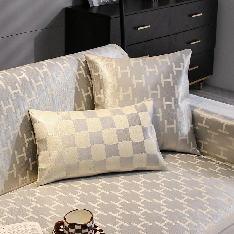 Summer Breathable Ice Silk Rattan Mat Sofa Cushion Summer Mat Non-Slip Sofa Cover Dust Cover Living Room Straight Row Sofa Cover Towel