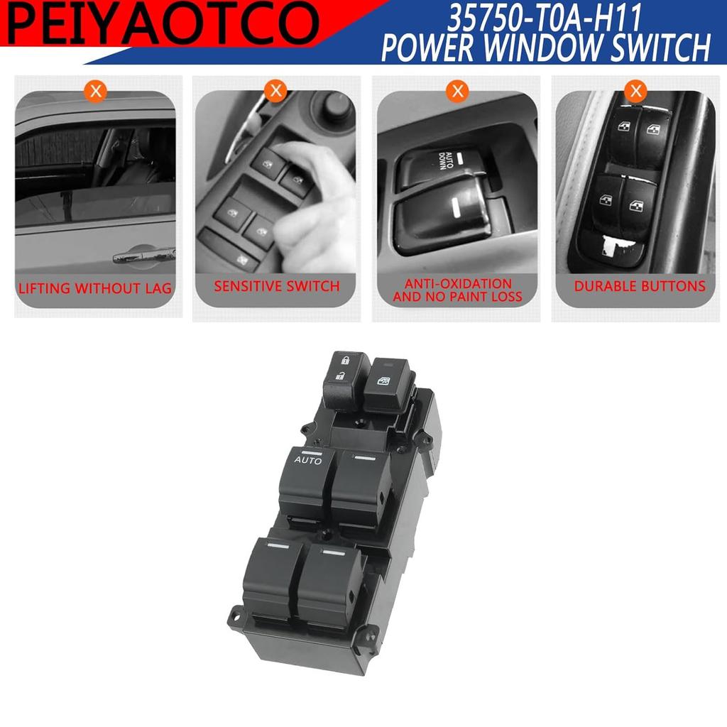 Power Window Switch Driver Side - Master Window Switch 24 Pins Fit for 2014-2017 Honda CR-V Replace# 35750-T0A-H11 35750-T0A-A11