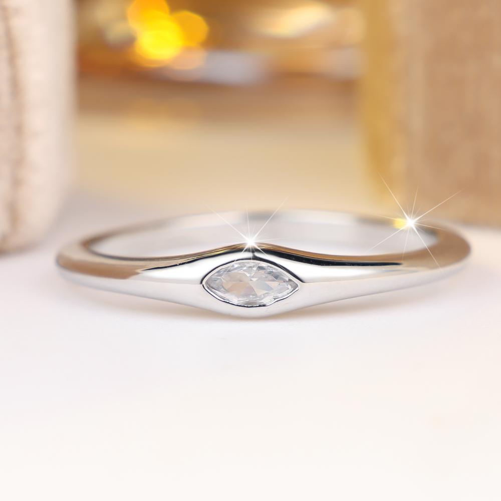 Minimalist Silver Color Marquise Zircon Ring for Women Daily Wear and Party