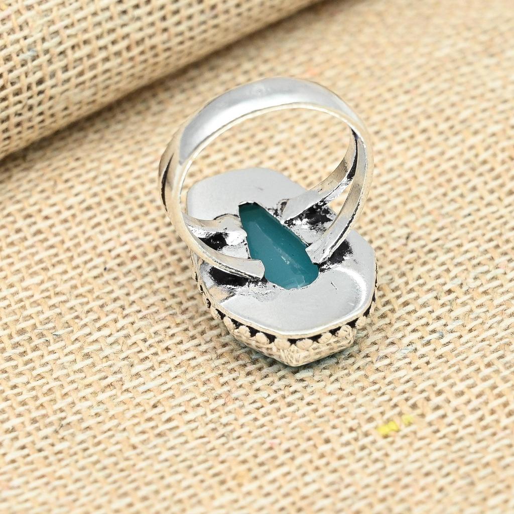 Aqua Chalcedony Gemstone 925 Sterling Silver Handmade Ring Wedding Gift Jewelry