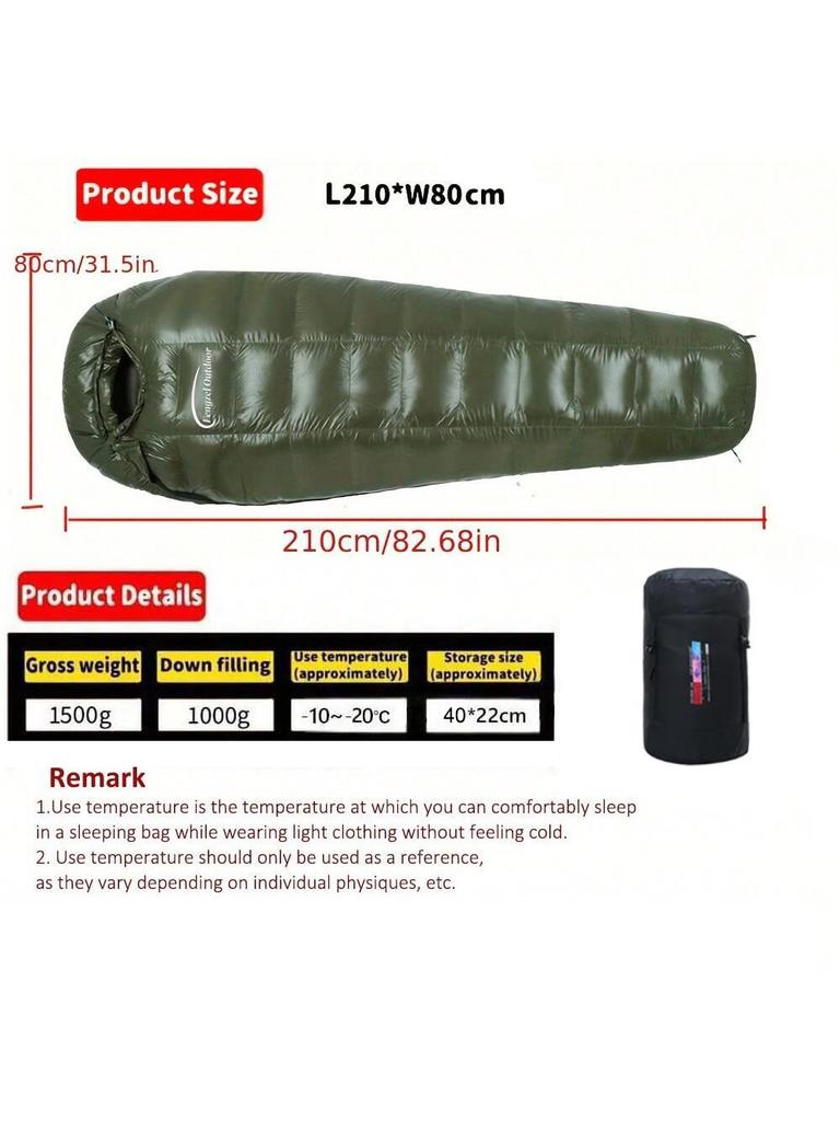 Outdoor camping, three-dimensional grid design, mummy style. Down sleeping bag, 95% goose down 1000g filling, ultra-light, warm,