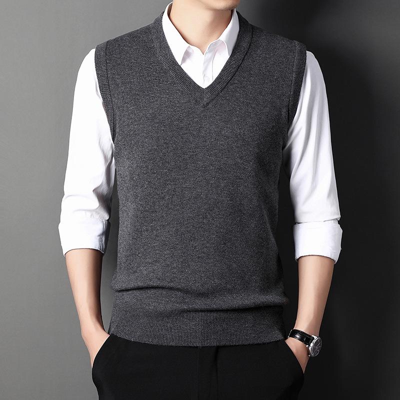 Men's V-neck Vest with Thick Vest In Autumn and Winter Men's Vest Sweater In Middle-aged Business.