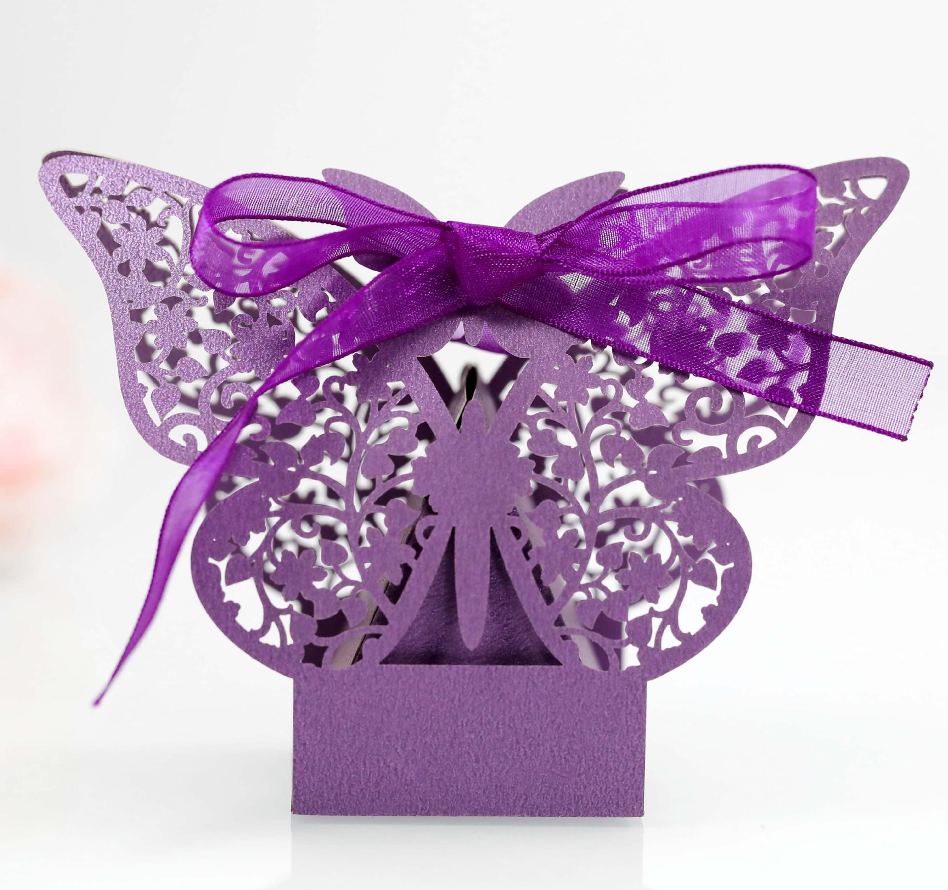 European Butterfly Laser Cut Candy Box - Wedding Chocolate Packaging темно-фиолетового