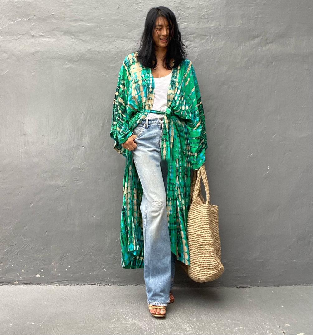 

Пляжный кардиган с принтом из европейского и американского хлопка: Солнцезащитная накидка-бикини свободного кроя One Size