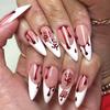 24PCS Gothic Halloween Style Press On Nails Nude White with Red Blood Drip False Nails Handprint Design Fake Nails for Women