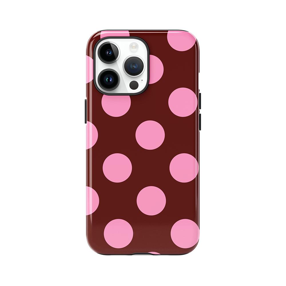 Luxury Clmj Pink Big Polka Dot Brown Phone Case for iPhone 17 16 15 14 13 12 11 X XS XR XSMAX Air Pro Max Plus Double-layer Back
