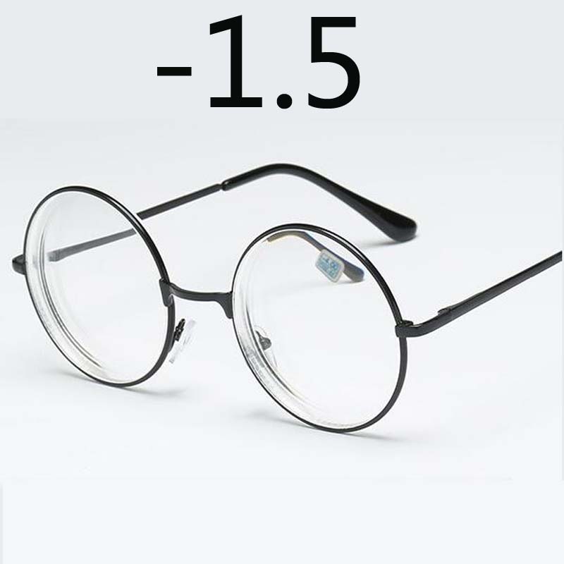 Round Glasses Woman Men Glasses Retro Myopia Optical Metal Frames Clear Lens Black Silver Gold Eyeglasses -1.0 -1.5 -2.0 To -4.0