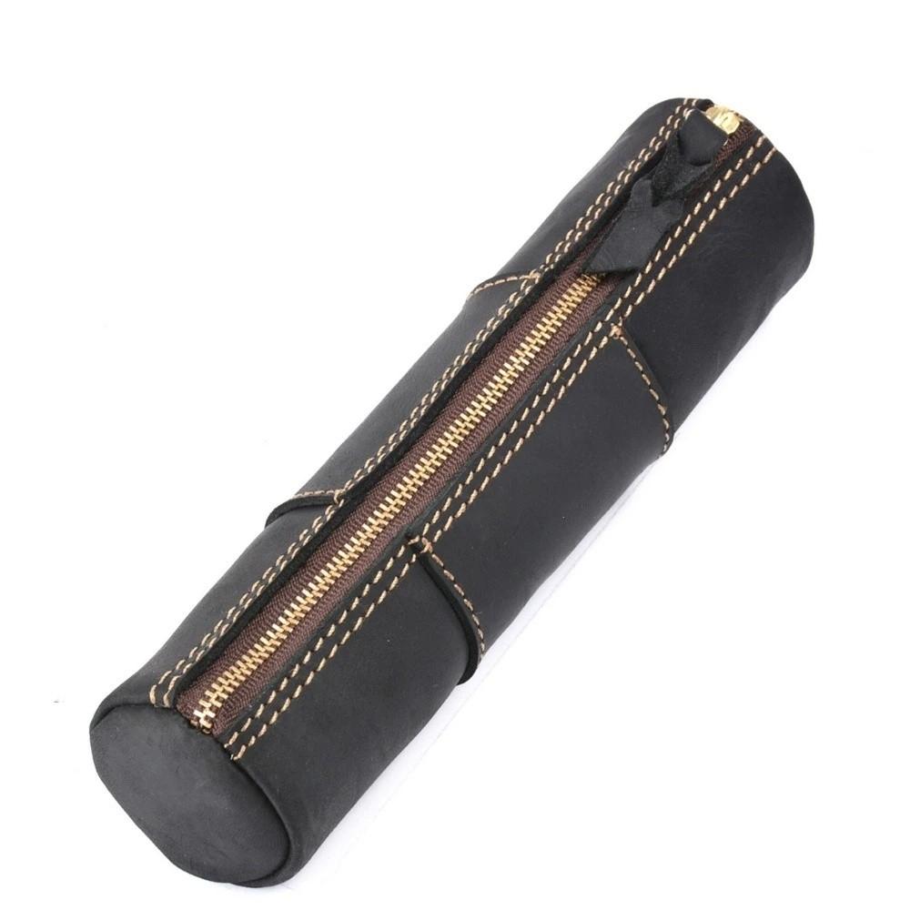 Retro Leather Pencil Case Genuine Cowhide Storage Pouch Vintage Pencil Case  Stationery Storage чёрный