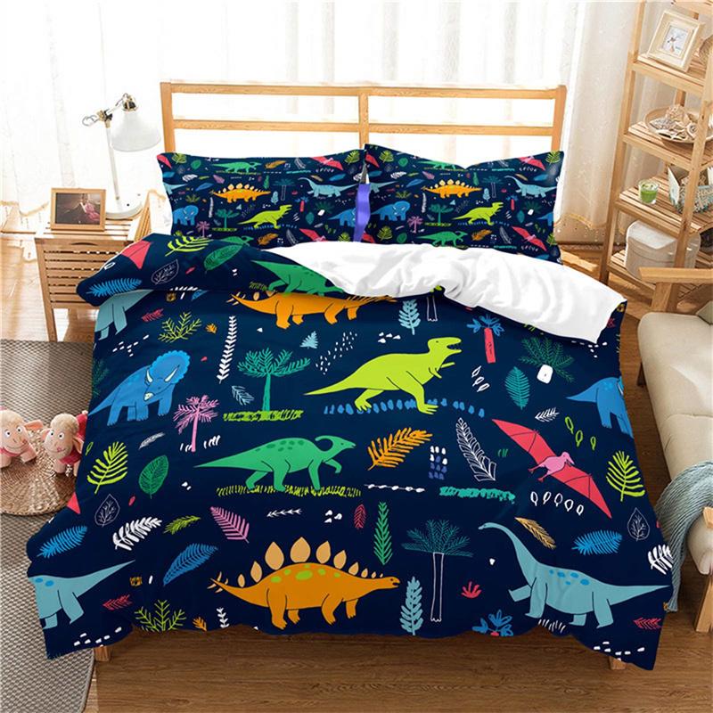 Dinosaur Duvet Cover Set Kids Bedding Set Full/Queen Size 3D Cartoon Animal Duvet Cover for Boys Girl Children Color Quilt Cover