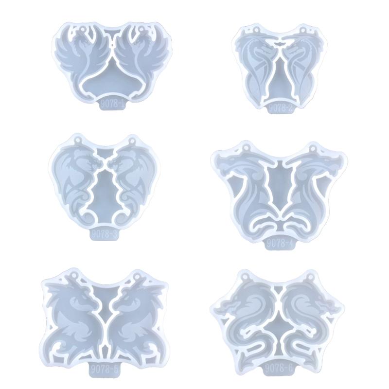 6Pcs Epoxy Assembled Molds Geometric Dragon Shape Earrings Pendant Mold Phone Keychain Pendant Silicone Mold for Decor