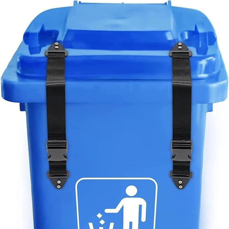 2 шт. Замки для мусорных баков, Черные полиэстеровые замки для крышек баков с нержавеющими шипами, Универсальная посадка, Легкое освобождение одной рукой Pack of 2