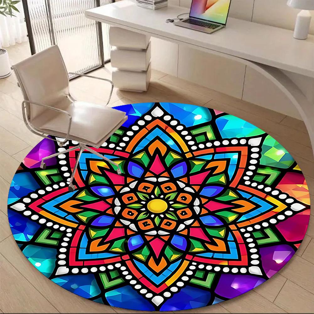 1pc Mandala StainedGlass Office Round Area Rug, Indoor Mat Suitable ForOffice, Under Office Chairs Bedroom Living Room Home Decor, Room Deco q100