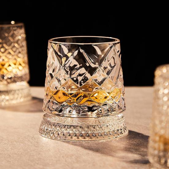 Szklanka do whisky 280 ml, obracana o 360 stopni, z delikatnym wytłaczanym wzorem, stabilna odłączana podstawa, kubek do picia, naczynia