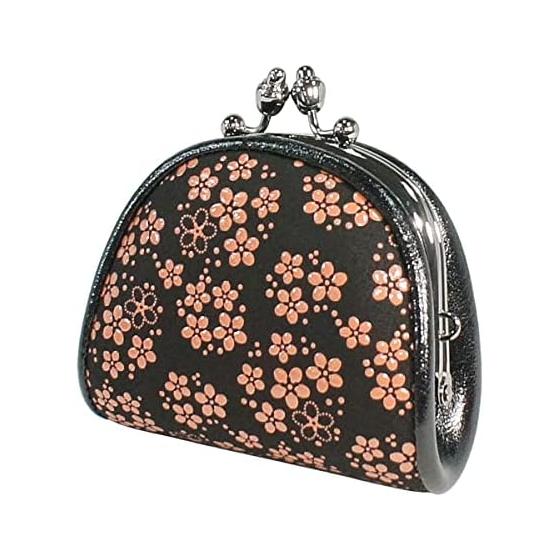 Inden-ya Inden Coin Purse, 72H, Deer Leather, Black Base X Pink Lacquer, Forget-Me-Not Pattern, 1105-51-181, Lacquer Pattern On Natural Deer Leather,