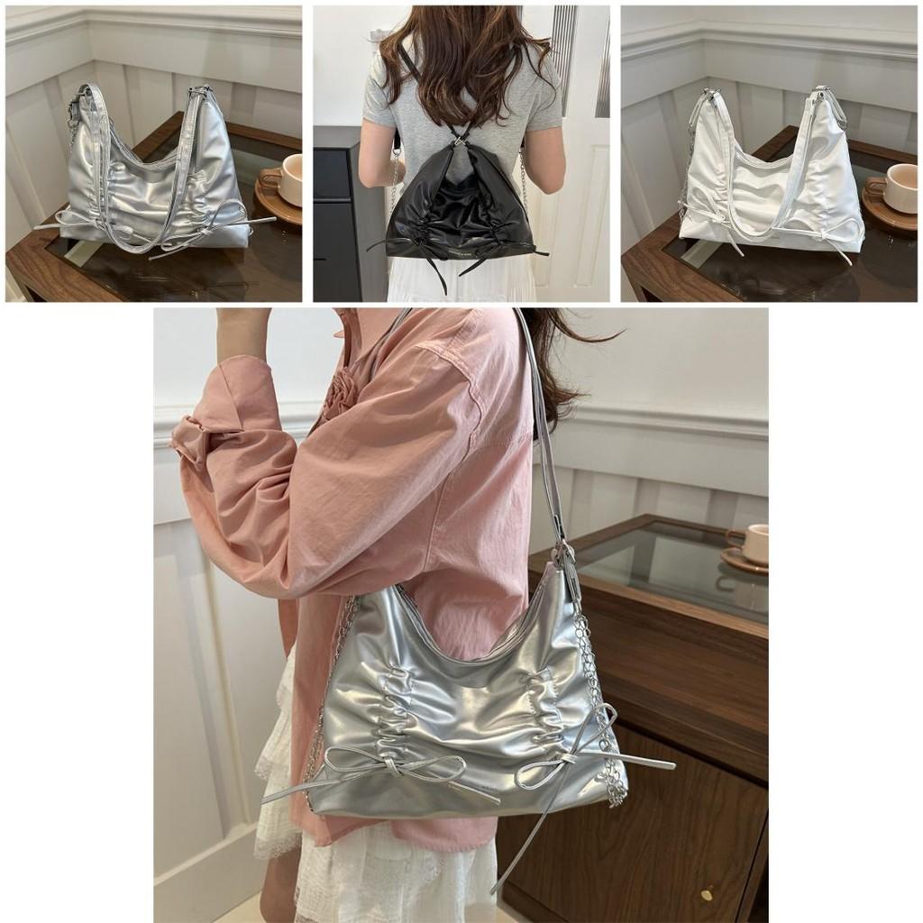 Stylish Folded Bow Large Capacity Backpack For Women In Fashionable Colors For College