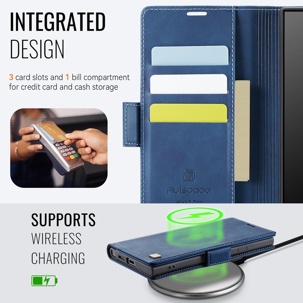 RFID Blocking Flip Wallet Case for Samsung S25 Edge/S25 Ultra/S24 - Premium PU Leather Protective Cover