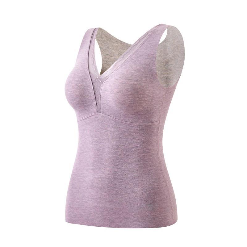 Women's Warm Wool Silk V-Neck Mesh Vest with Fleece & Bra Pads