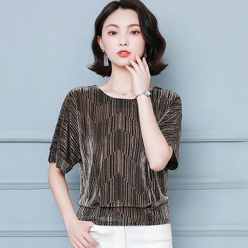 Plus Size Shine Women Blouses Glitter Loose Short Sleeve Shirt Tops Fashion Elegant Shiny Sequin Tunic Ladies Blouse