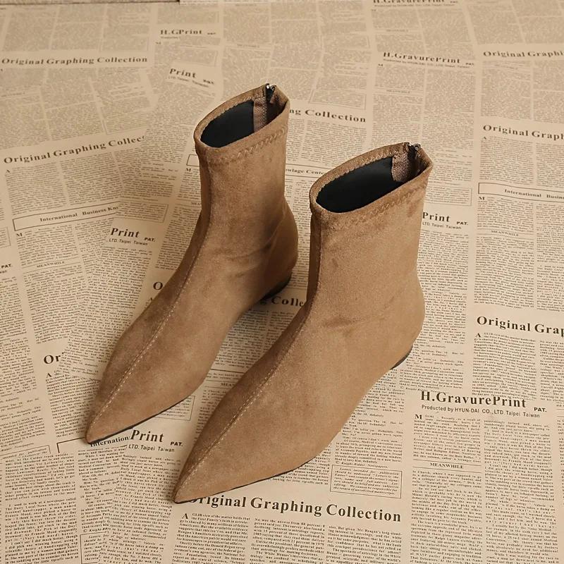 Women Boots Temperament Pointe Short Boots High Quality Suede Leather Boot Fashion Elastic Slim Women Ankle Boot Bottines Femmes
