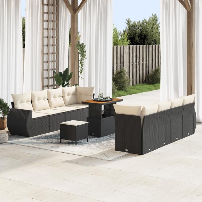 Ensemble de sofa de jardin de 11 pièces avec coussins en poly rattan noir 3363800
