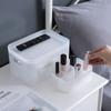 Lidded Frosted Plastic Cosmetic Organizer-Divided Desktop Storage Box for Masks,Makeup&Vanity Countertop,Multi-Purpose Organizer
