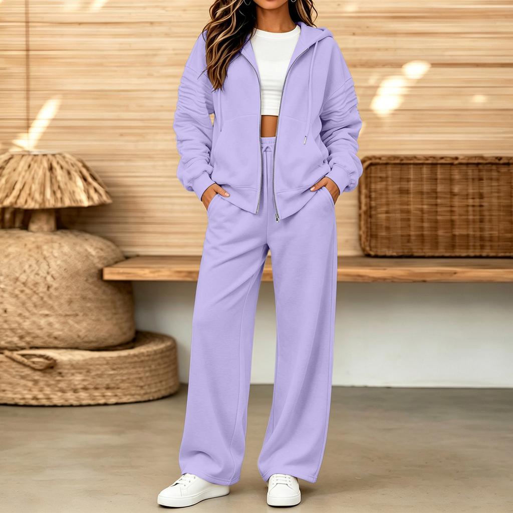 Women's Casual Two Piece Set with Zipper Cardigan and Long Pants, Fall Winter Comfortable Everyday Outfit