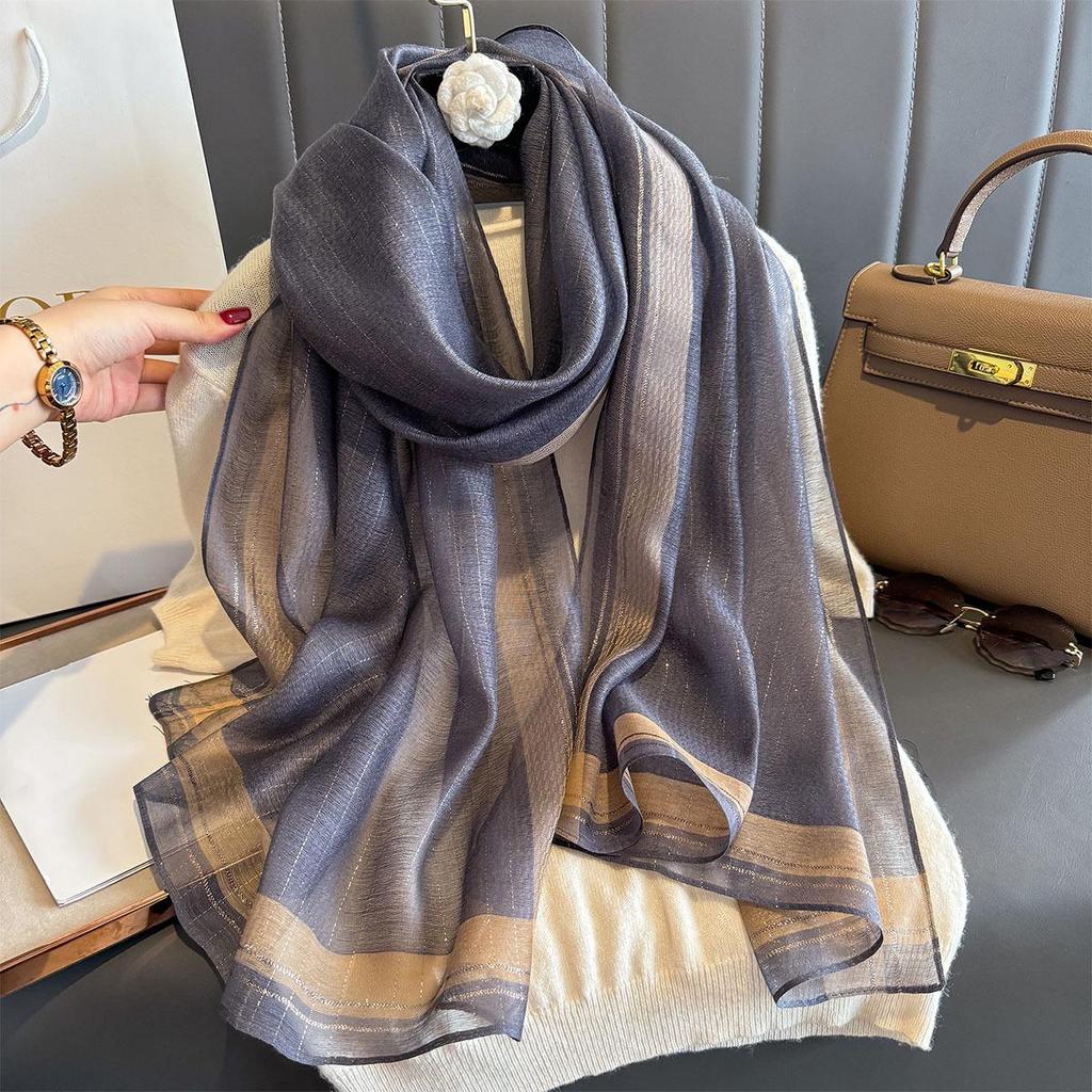 Women's Silk Scarf: High-End Korean Style Gold Thread, Autumn/Winter Shawl