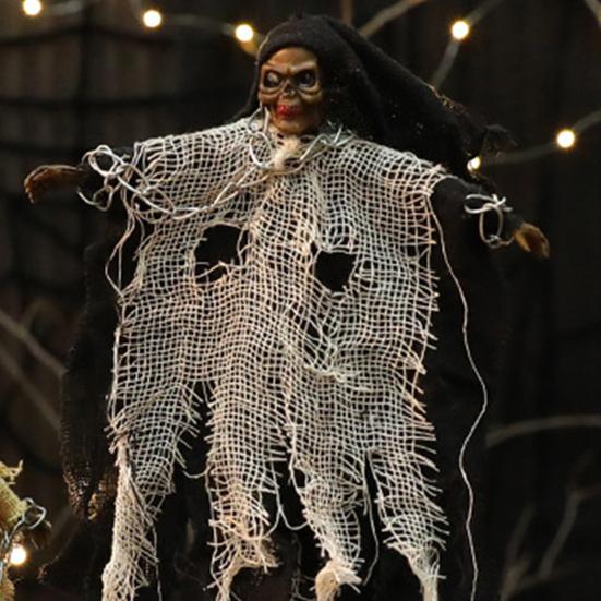 Halloween Hanging Ghost Scary Grim Reaper Prop with LED Glowing Eyes And Chain for Outdoor Yard Lawn Tree Haunted House Decor