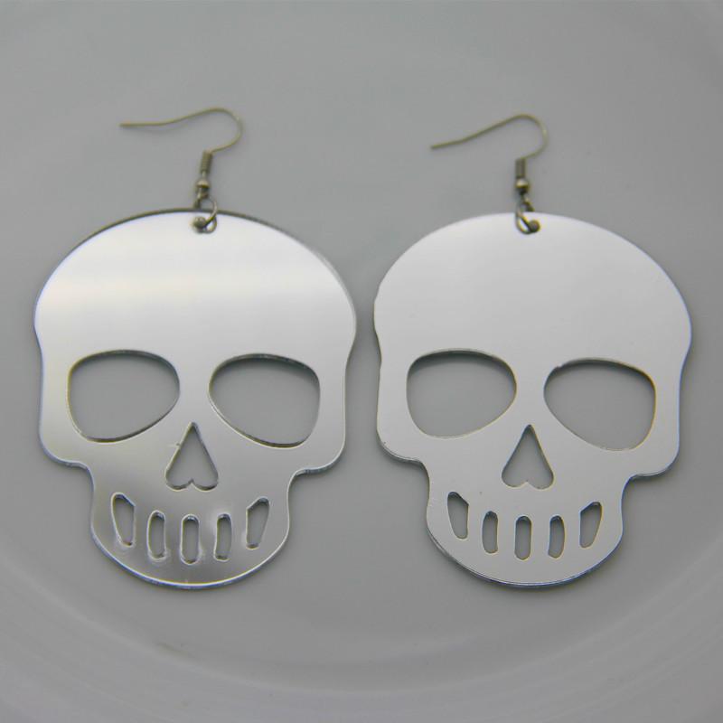 New Trendy Gold Sliver Color Skull Acrylic Big Drop Earrings For Women Skeleton Skull Head Earrings Jewelry Halloween Party Gift