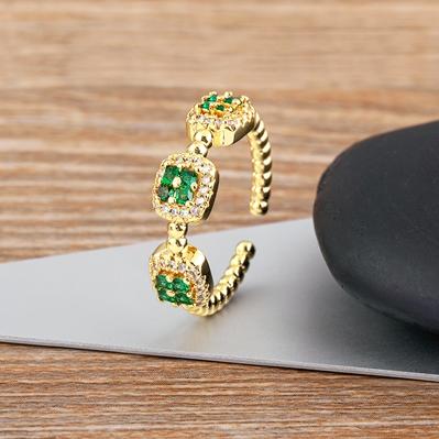 Nidin Luxury Women's Open Adjustable Ring Gold Plated 4 Colors Shine Zircon Jewelry Crystal for Female Engagement Party Gifts