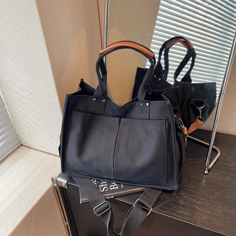 

Простая сумка Женская новая модная сумка Портативная холщовая сумка Сумка-тоут Большая вместимость Сумка через плечо Сумка кроссбоди чёрный