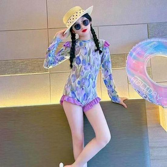 Korean Style Girls' Lace Princess Dress, Spring/Autumn 2024 - Long Sleeve, Puffy Tulle One-Piece
