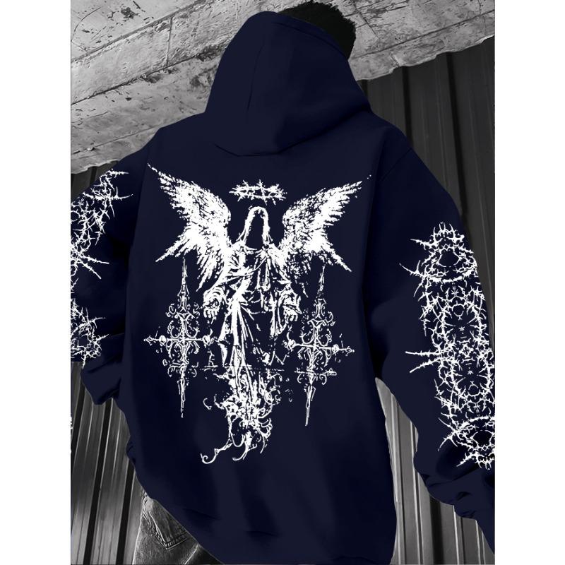 Hot selling autumn and winter men's Gothic angel print soft and comfortable hooded sports outdoor streetwear