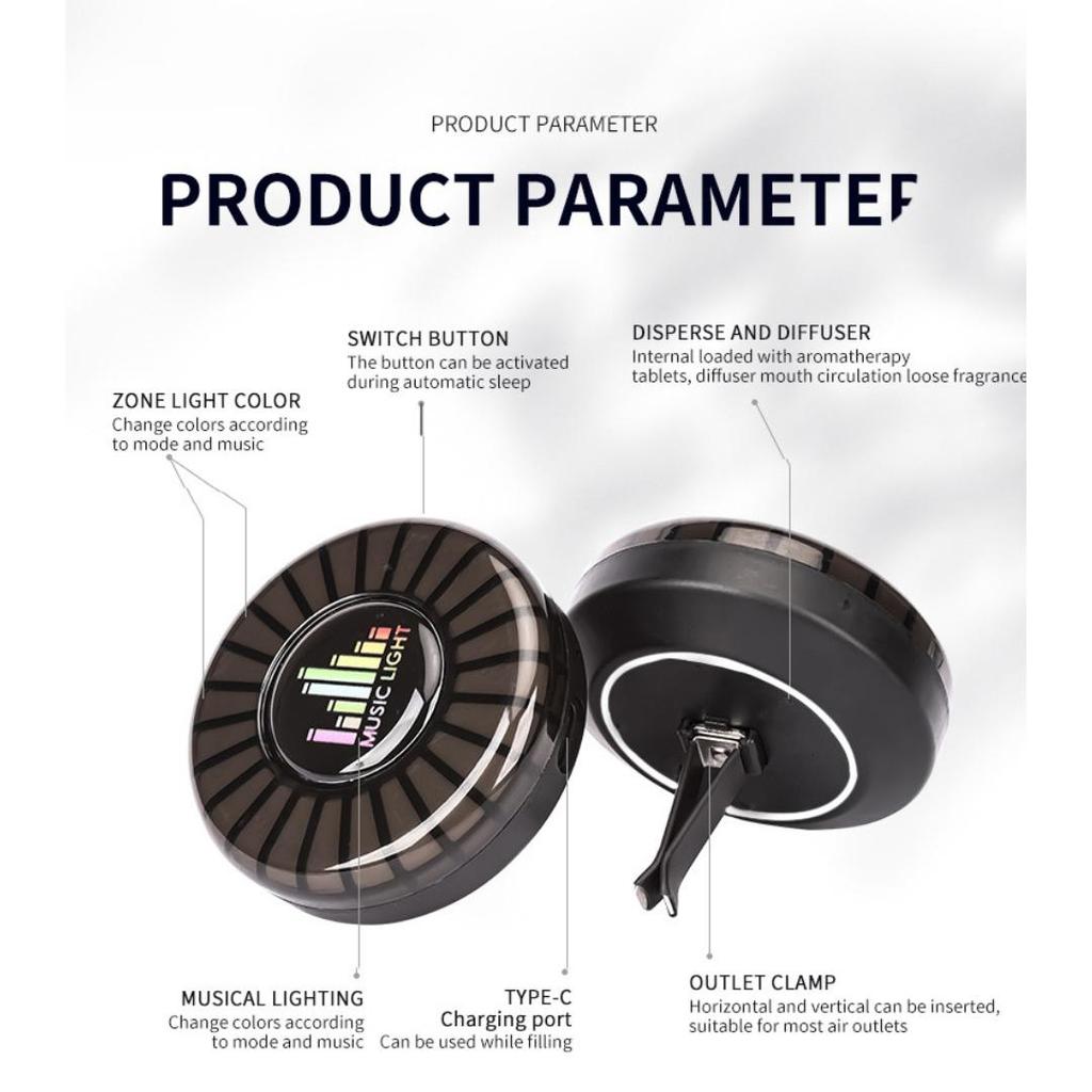 Car Air Vent Aromatherapy Diffuser with LED Music Sync Lights, USB-C Charging, Multi-Mode Ambient Lighting for Vehicle Interior