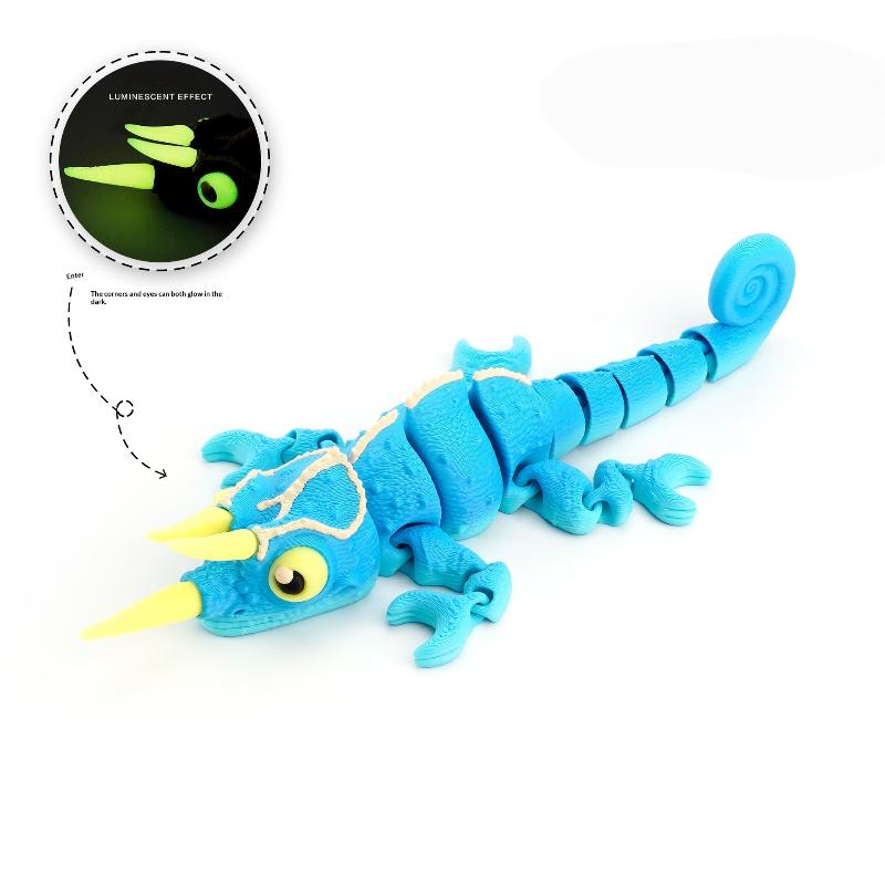 Glow In The Dark 3D Printed Chameleon Fully Articulated Fidget Animal Figurine Flexible Desk Ornament Room Decoration Gifts