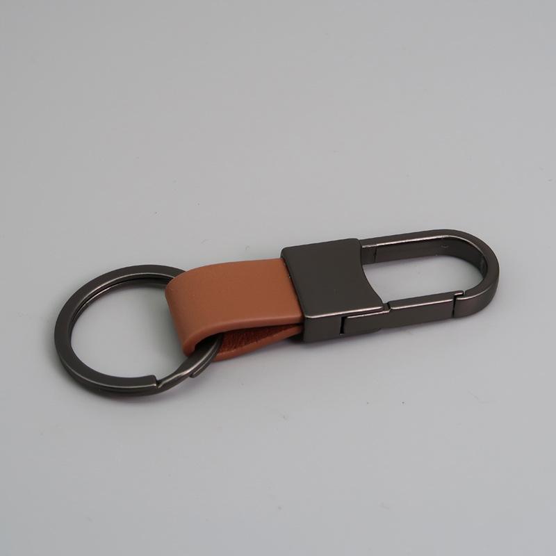 Metal and Genuine Leather Car Keychain with Customizable Laser-Engraved Logo