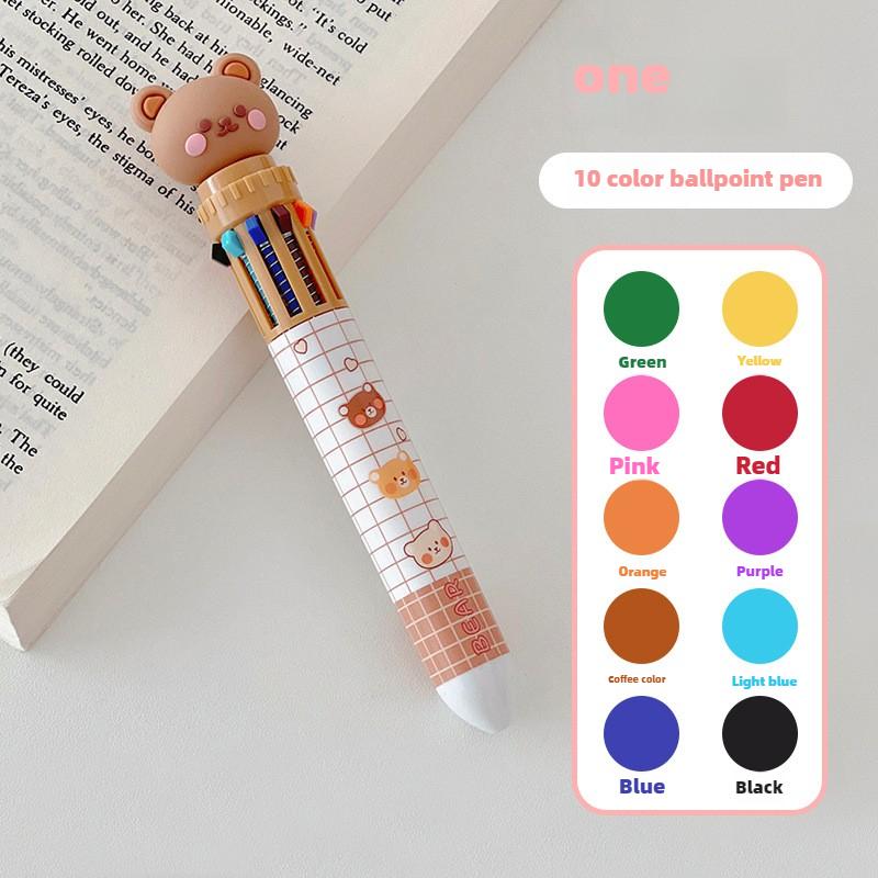 Cute Little Bear with High Appearance, Press Type Neutral Pen, Ten Color Ballpoint Pen, Colorful Pen, Multi-color Pen