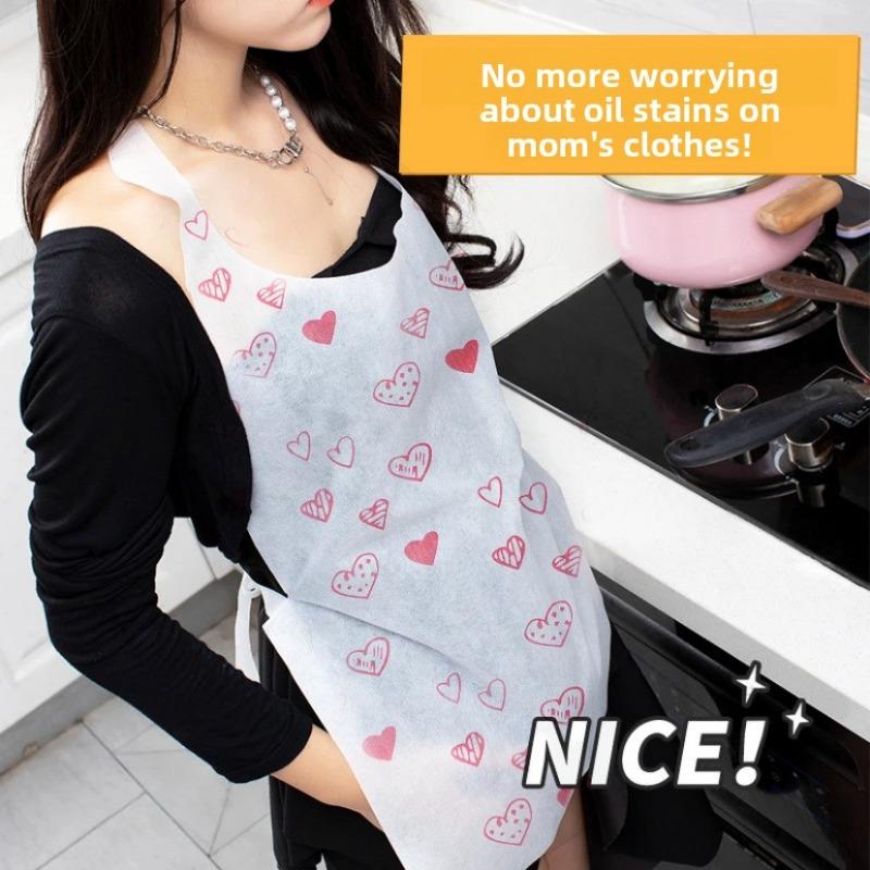 Disposable Non-woven Fabric Apron, Breathable and Thickened Heart-shaped Apron, Family Dining, Barbecue and Catering Apron