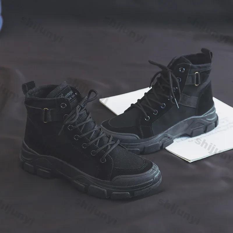 Women's Chunky Platform Ankle Boots Canvas Shoes Women Autumn Fashion Knight Short Booties Punk Thick Bottom Motorcycle Boots