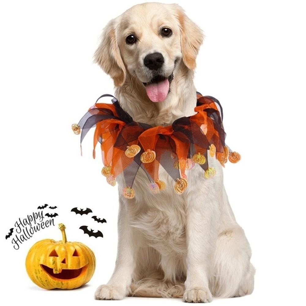 Adjustable Halloween Cat Costume Pumpkin Pet Halloween Supplies Cat Collar Hat Set  Halloween Party