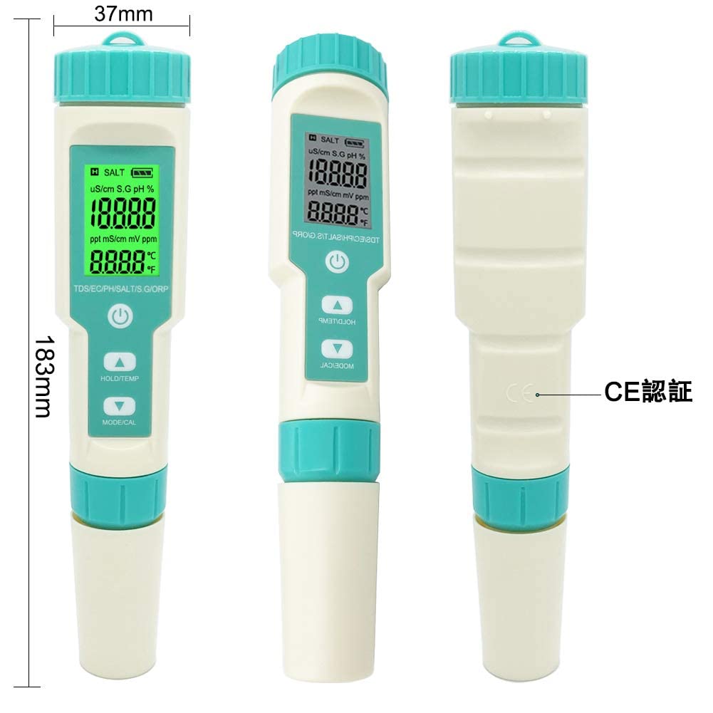 TDOFYH 7-in-1 Water Quality Tester pH/TDS/EC/ORP/S.G/Salinity/Temp, Replaceable Electrode, Backlit, for Aquariums, Drinking Water, Pools