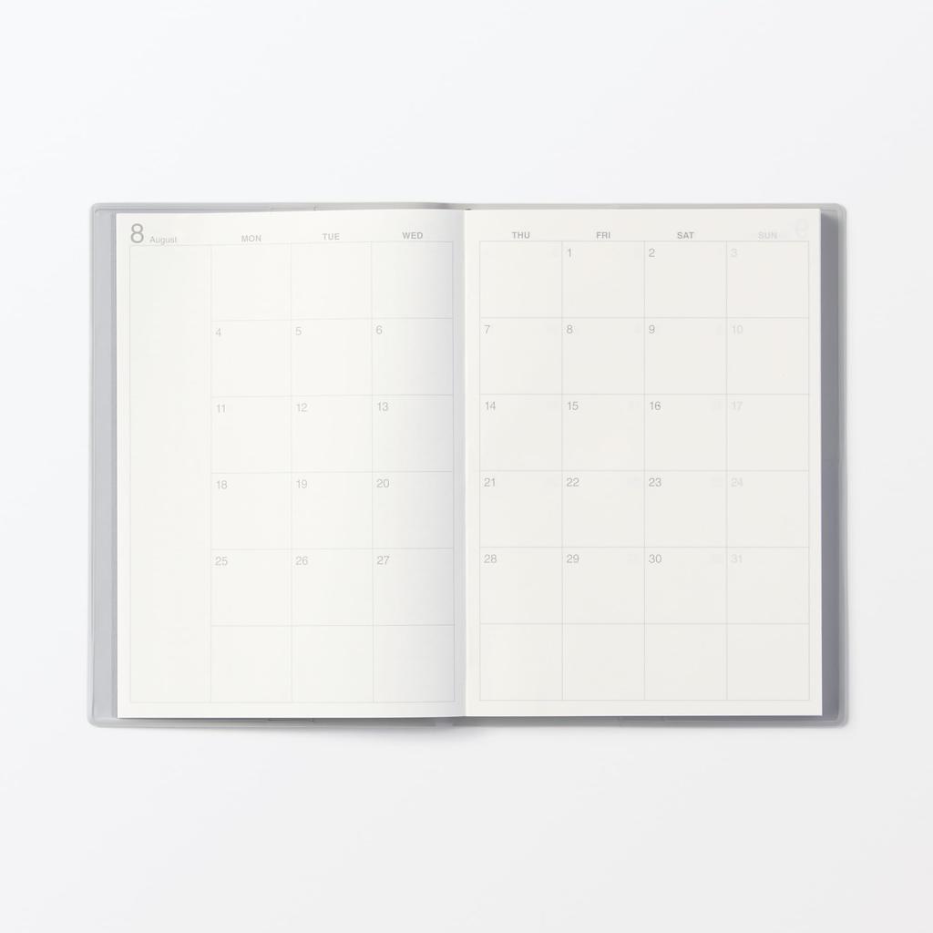 MUJI 2025 Planner, B6, Monthly/Weekly, Gray, 84526275, Starts August 2025, Monday Start, No Calendar, Holidays, or Moon Phases