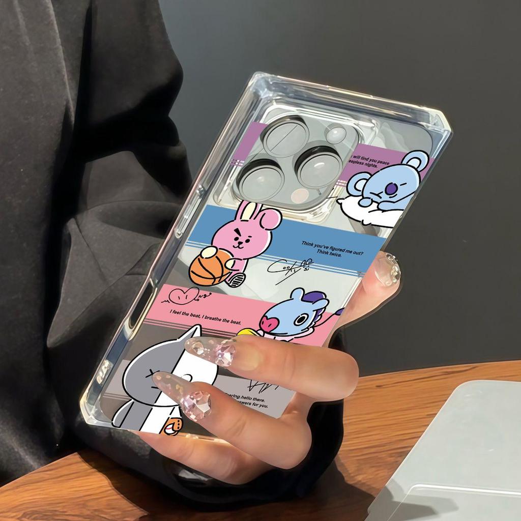 Clear Square Back Tube Case Protection For iPhone 14 Pro Max 16 ProMax 15 Plus 12 13 11 Anti-Oxygen,Cute Doll Pattern Casing