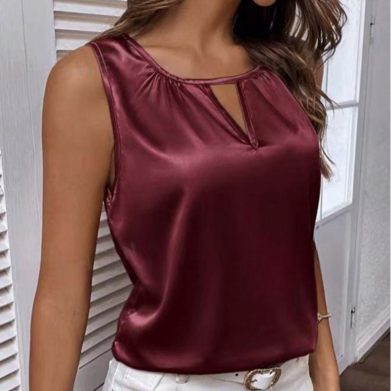 GMXIA Dámská móda Ležérní letní jednobarevné halenky a košile bez rukávů