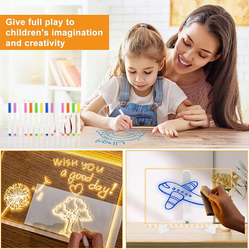 LED Luminous Blackboard Drawing Toys Magic Light Board Transparent Graffiti Coloring Art Acrylic Marker Message Board Kids Gift