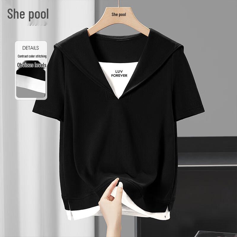 Sheechi Women s Colorblock Faux Two-Piece Short-Sleeve T-shirt S