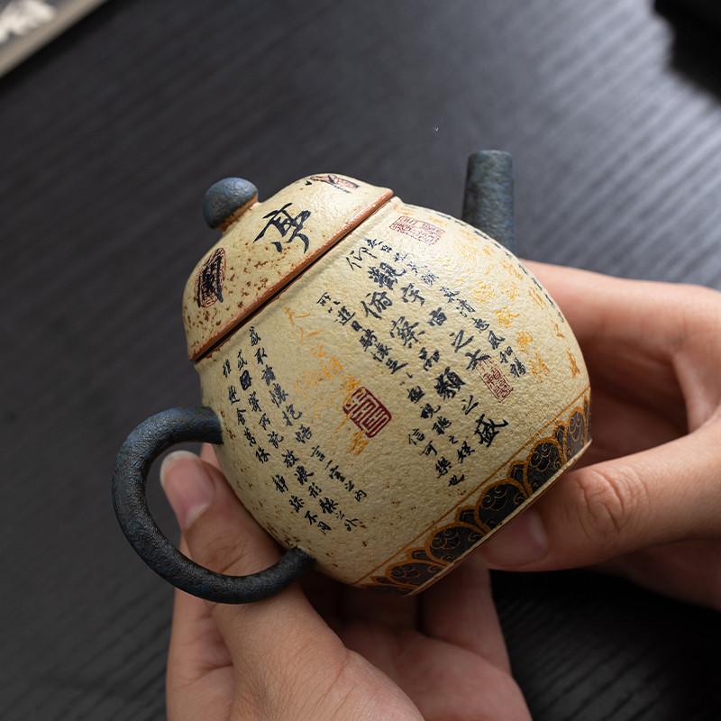 Chinese Antique Ceramic Teapots Handmade Tea Pot Ball Hole Filter Beauty Kettle Travel Portable Teaware Tea Ceremony Gifts 120ml