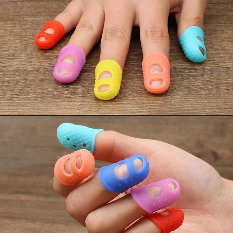5pcs Multifunctional Silicone Thimbles Set Hollow Breathable Protective Finger Sleeves for DIY Crafts And Sewing