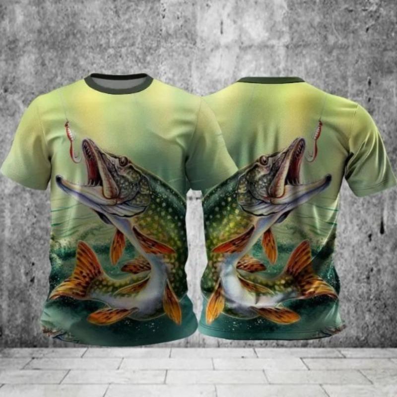 Summer Men's Fishing T-Shirts Short Sleeve 3d Fish Print Street T-Shirts Hip Hop Big Size Man Tees Loose Casual O-Neck Tops