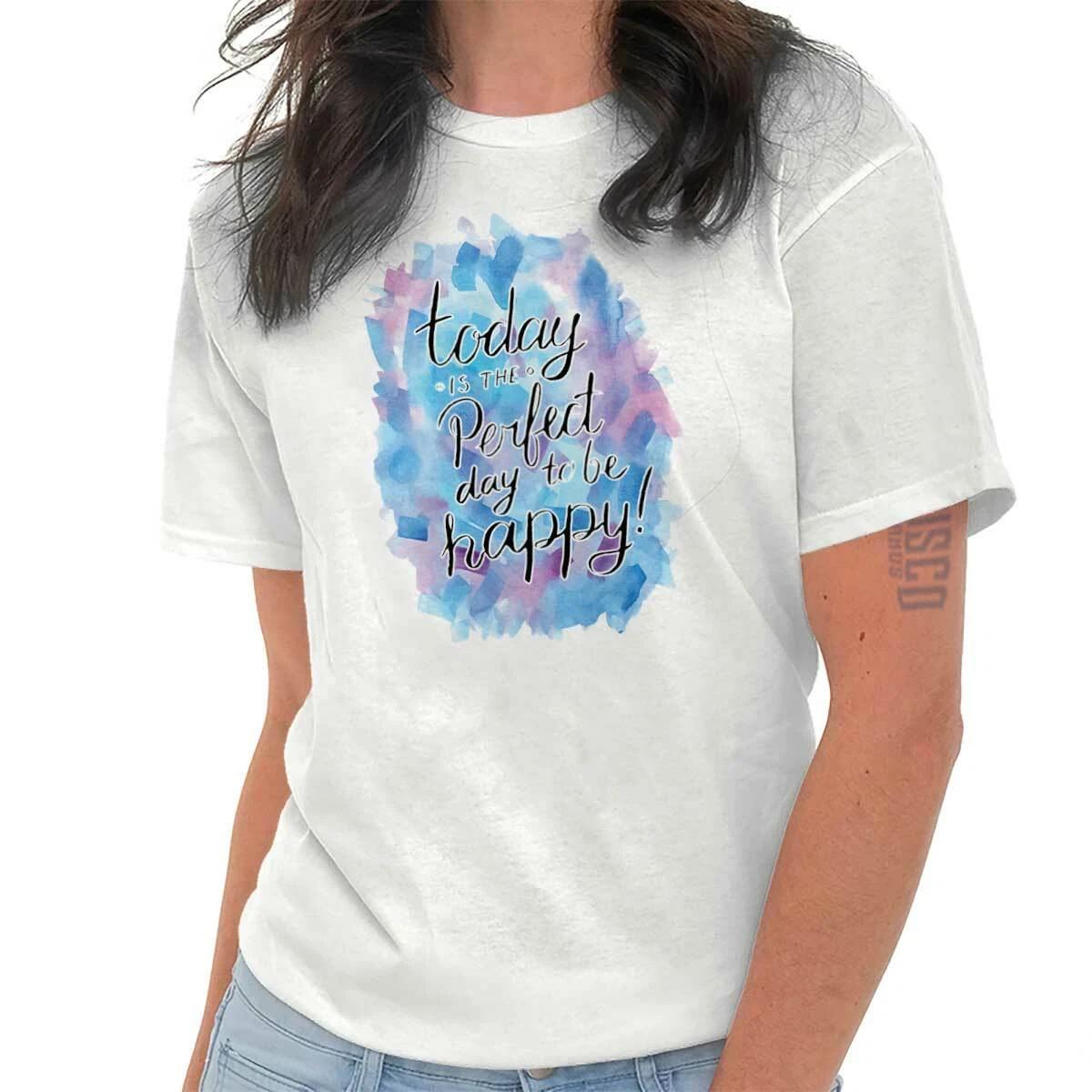 Be Happy Positive Inspirational Quotes Gift Womens Crewneck T Shirt Tees Tops M